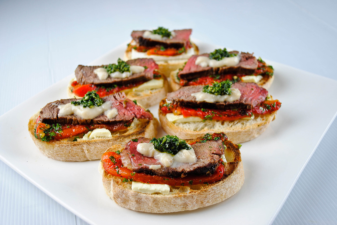 Beef, Feta and Roasted Pepper Open Sandwiches