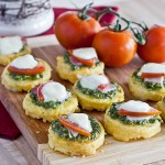 Pesto, tomato, mozzarella polenta bites Pesto, tomato, mozzarella polenta bites