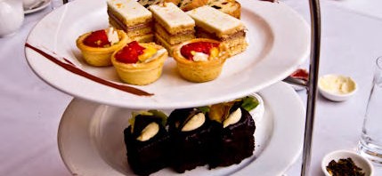 The dessert tray at high tea at Langham Hotel