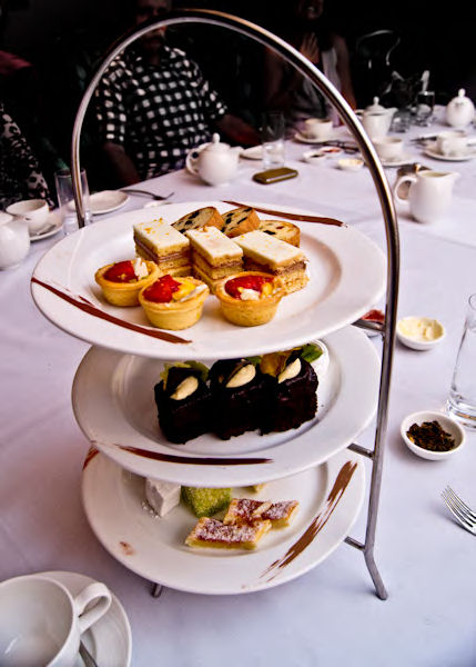 The dessert tray at high tea at Langham Hotel