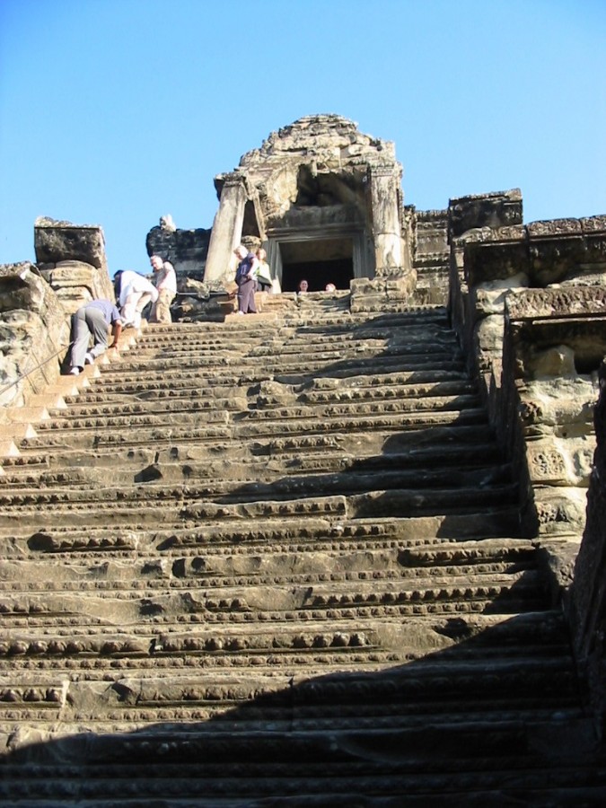 Angkor Wat - looking up the steps to the third level Angkor Wat - looking up the steps to the third level
