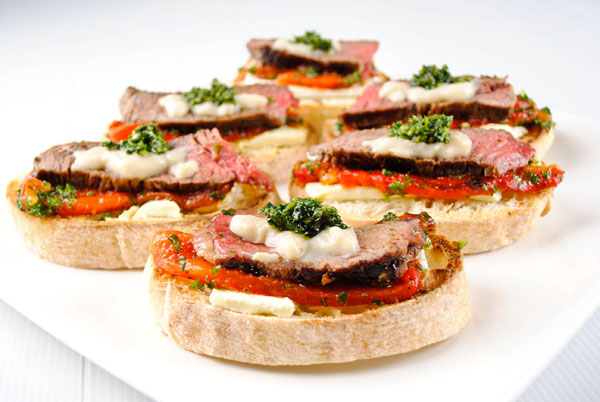 Beef, Feta and Roasted Pepper Open Sandwiches