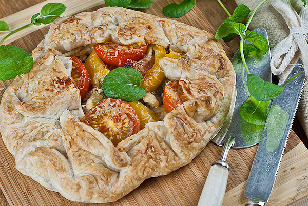 Caramelised onion and vegetable tart