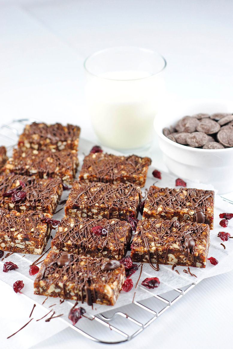 Chocolate Cherry Cashew Bars - food photography