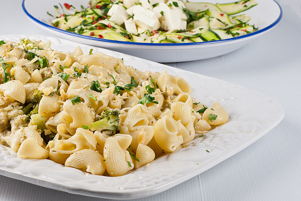 Broccoli Orecchiette and Courgette & Feta Salad