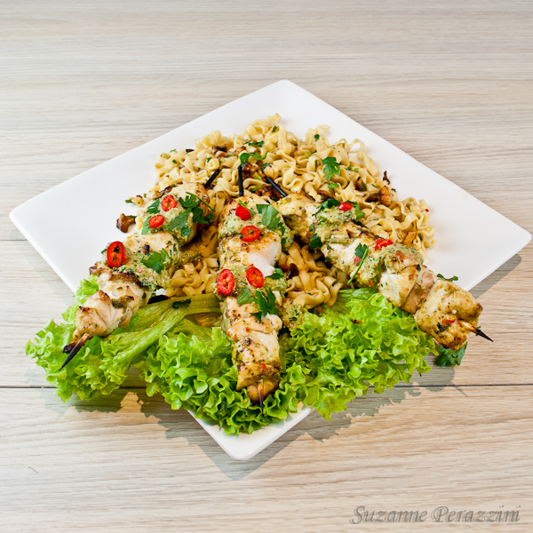 Chicken Skewers, Satay Sauce and Fiery Noodle Salad - Jaime Oliver 30-minute meals Chicken Skewers, Satay Sauce and Fiery Noodle Salad - Jaime Oliver 30-minute meals