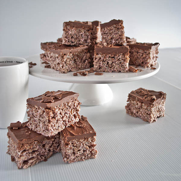 Coco Pops & marshmallow Krispies with nutella & chocolate icing 