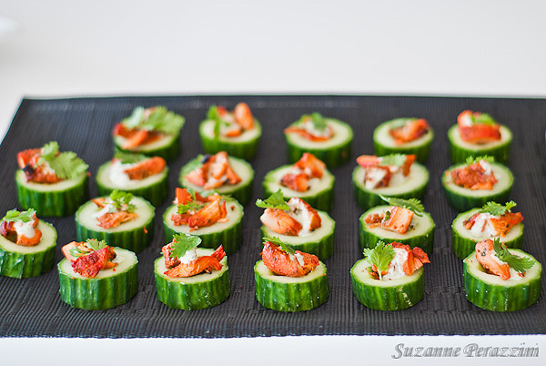 Cucumber and chicken finger food 