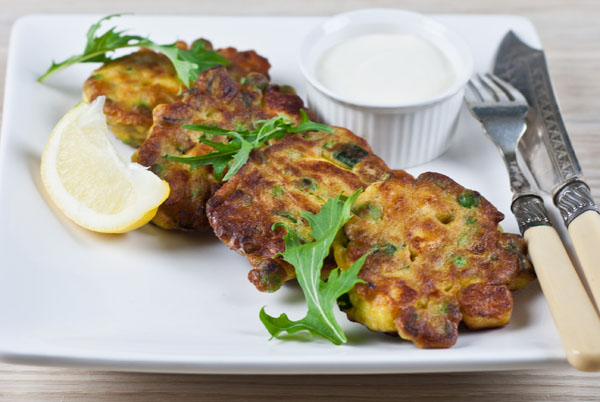 Haloumi, Pea & Mint Fritters  600 post