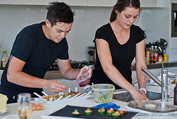 The busy workers in the kitchen