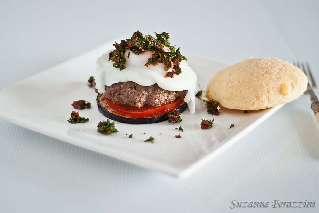 Eggplant Burger Stack & Pan de Yucca