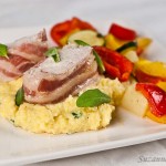 Bacon-wrapped chicken and creamy polenta - gluten-free & low FODMAP