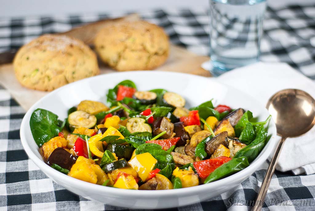 Roasted Vegetables & Zucchini Cornbread - a gluten-free & low FODMAP recipe