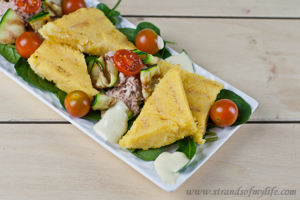 Polenta Triangles and Tuna Salad - gluten-free and low FODMAP