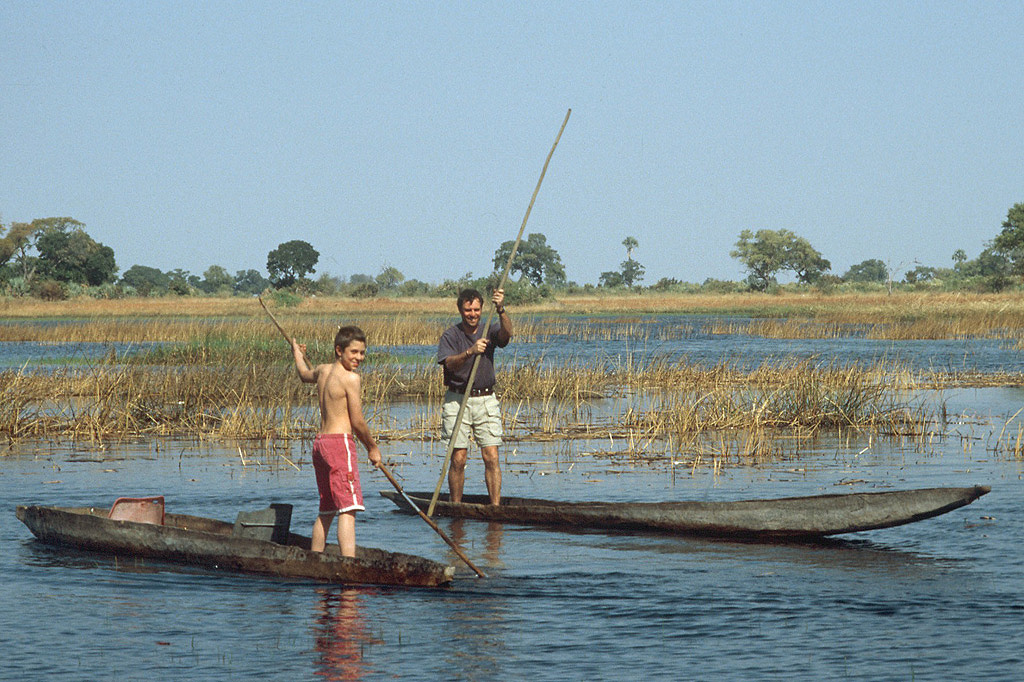 Dario(son) & Adriano(husband) in Mokoro in Okavango Delta