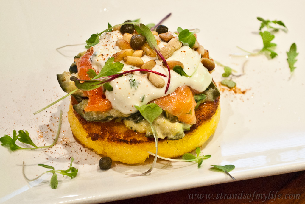 Salmon and polenta stack - gluten-free and low FODMAP