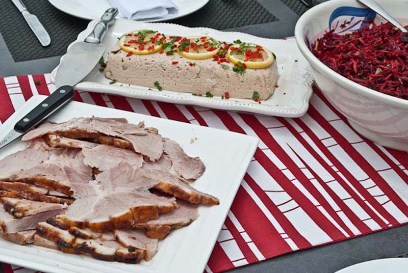 Ham, tuna mousse and beetroot salad