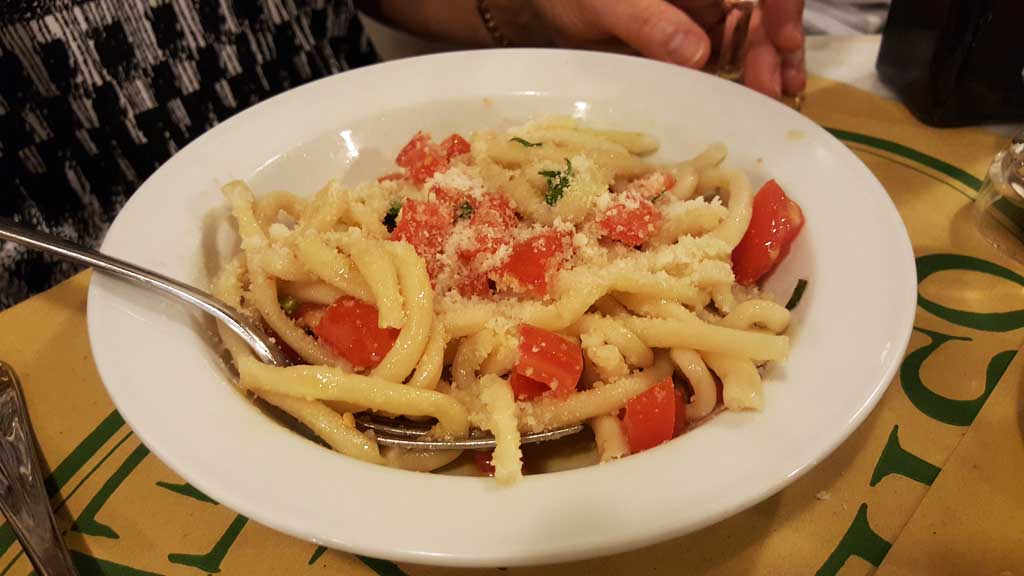 Pasta dish in restaurant in Montalcino