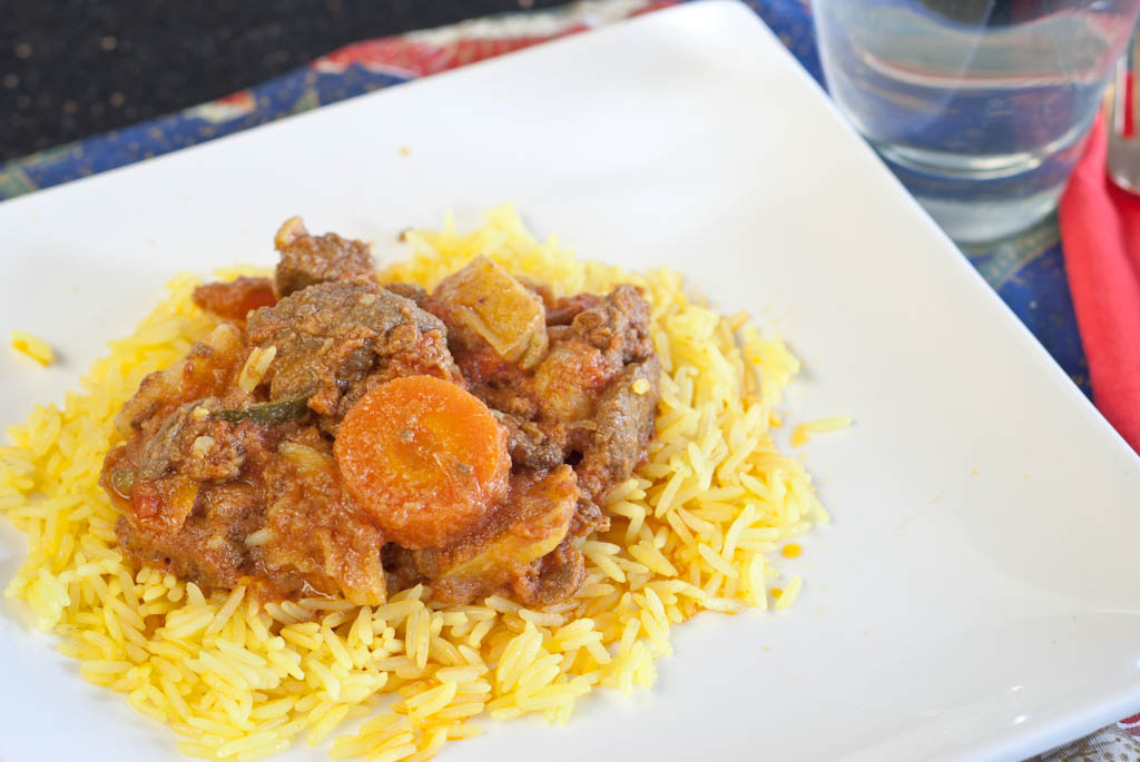 Lunch: Rice and beef curry with carrots, zucchini and potatoes